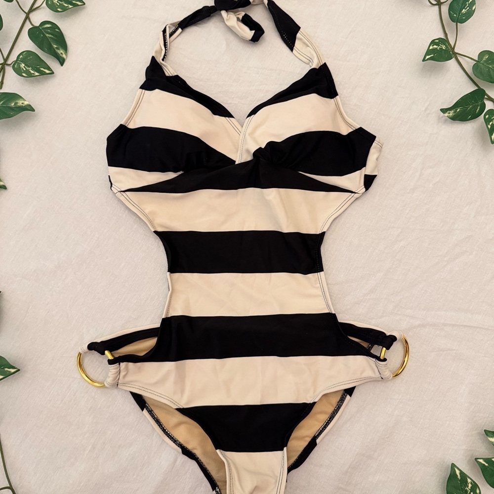 MARINA Black and Cream One Piece Swimwear